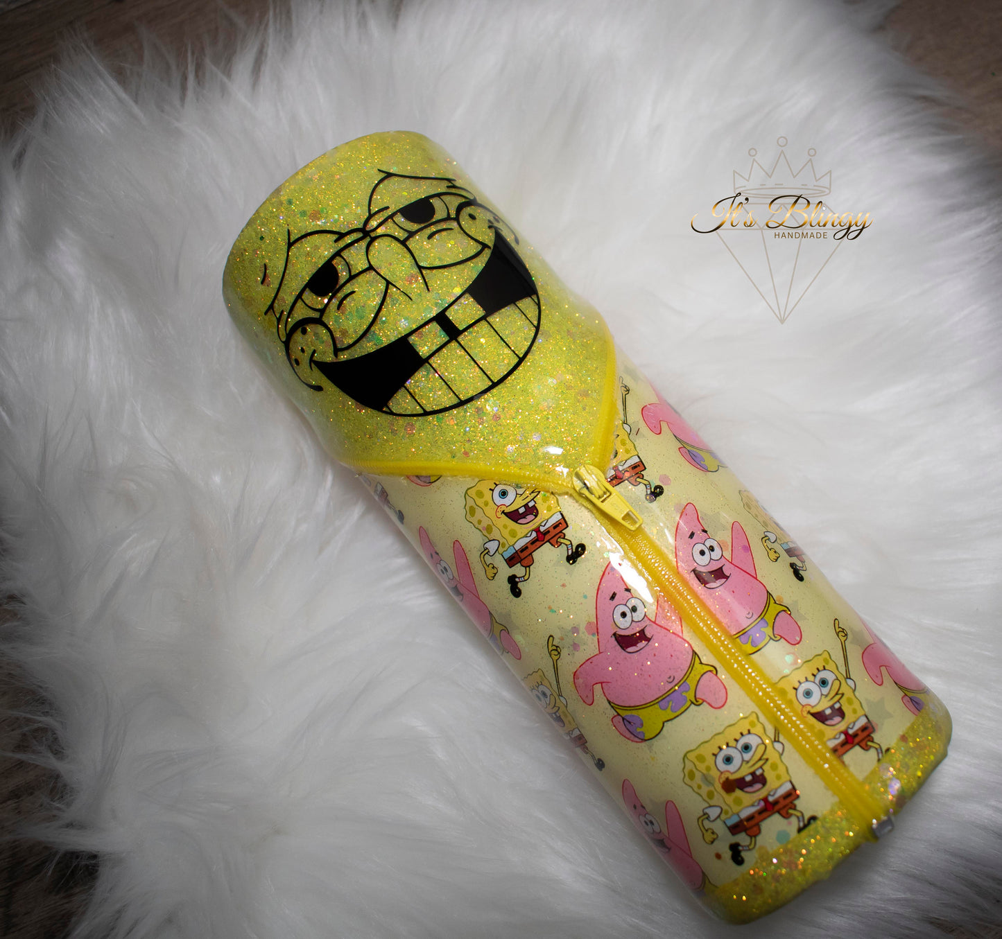 Yellow Zipper Glitter Tumbler